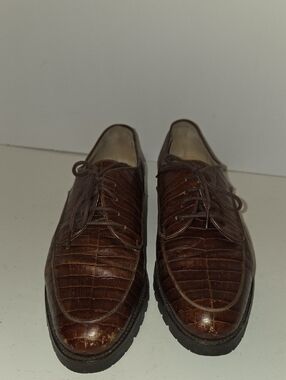 Ann Taylor Brown Croc Embossed Leather Loafers Lace Up Oxfords Size 7
